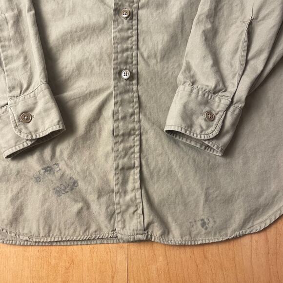 Vintage Post WWII USN Medium Solid Beige Long Sleeve Full Button Collared Shirt - Picture 6 of 11